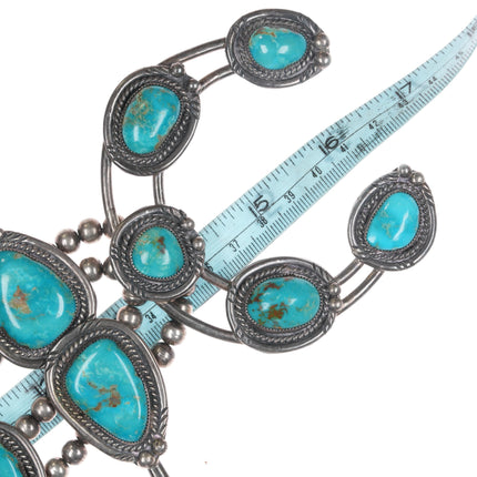 Heavy 1970's Art Tafoya Yaqui Sterling high grade turquoise squash blossom necklace