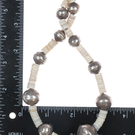 Vintage 32" Silver Navajo pearl heishi necklace or double choker