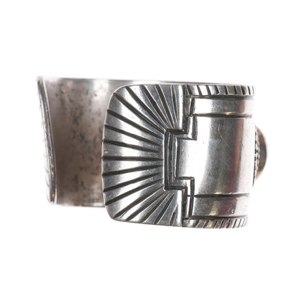 7 1/8" c1940's Navajo Chiseled silver cuff bracelet with turquoise