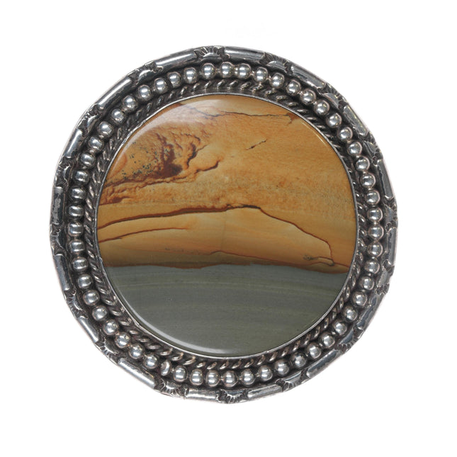 Vintage Native American sterling picture jasper belt buckle