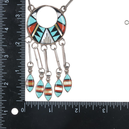 John and Rosalie Bowannie Zuni Sterling multi-stone intarsia inlay necklace