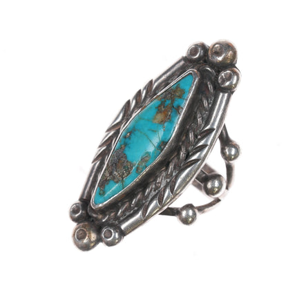 sz6 50's-60's Curley Navajo silver and pyrite turquoise ring