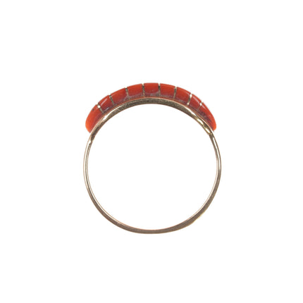 sz8 Ted Tsadiasi Zuni 14k gold coral inlay ring