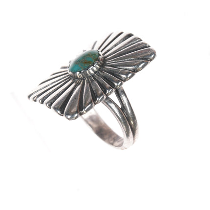 Sz6.25 Vintage Native American silver shield ring with turquoise