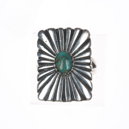 Sz6.25 Vintage Native American silver shield ring with turquoise