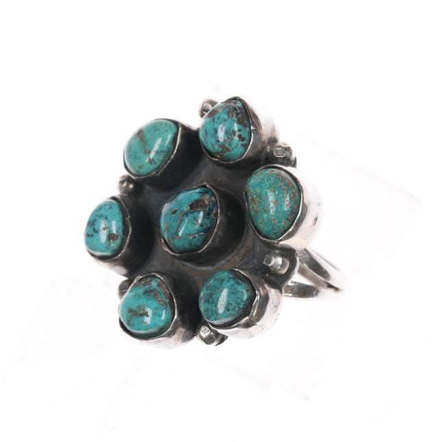 Sz6.25 Vintage Native American silver cluster turquoise ring