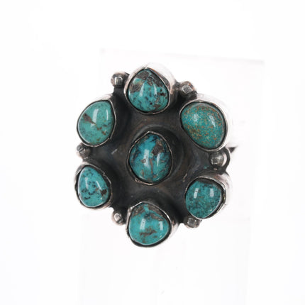 Sz6.25 Vintage Native American silver cluster turquoise ring