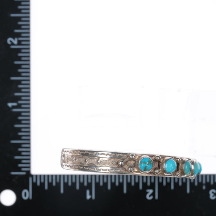 6 5/8" 20's-30's Navajo ingot silver turquoise row cuff bracelet