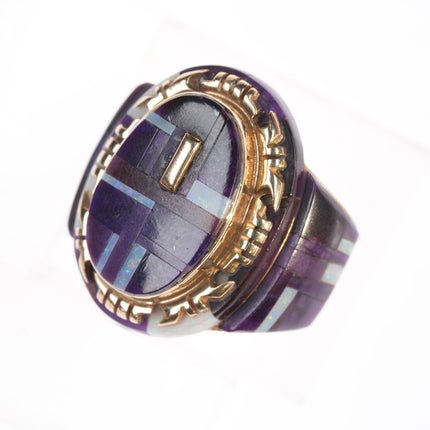 sz6.75 Herman Hoskie Navajo 14k Gold Sugilite/opal inlay ring