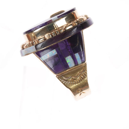 sz6.75 Herman Hoskie Navajo 14k Gold Sugilite/opal inlay ring