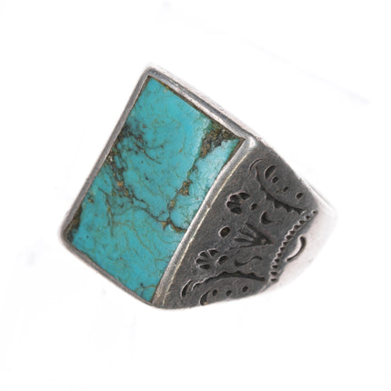 sz13.5 c1930's Navajo Ingot silver ring with turquoise