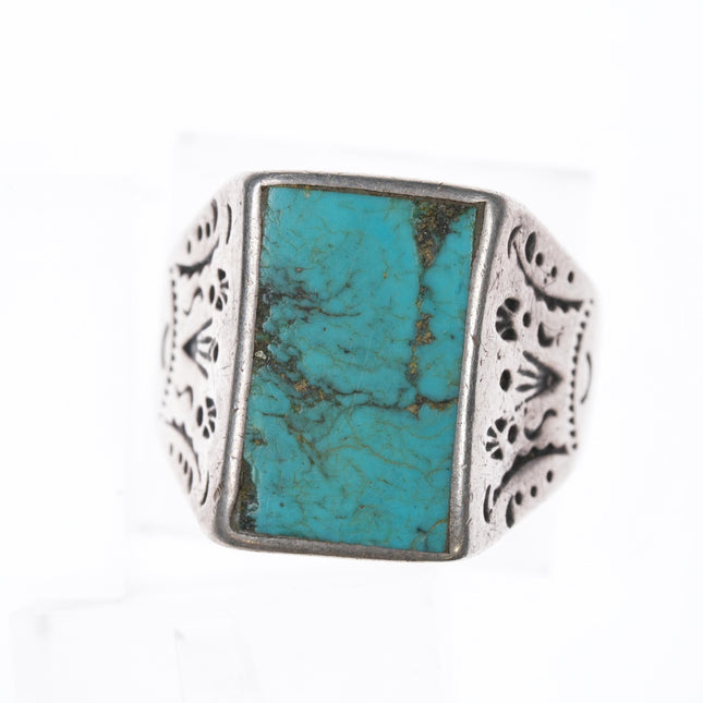 sz13.5 c1930's Navajo Ingot silver ring with turquoise