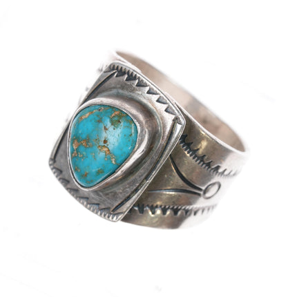 sz15 c1940's Navajo silver ring with nice turquoise