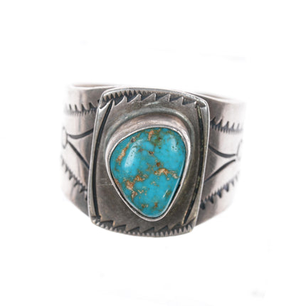 sz15 c1940's Navajo silver ring with nice turquoise