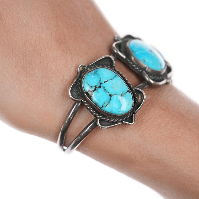 6 1/8" Vintage Native American silver cuff bracelet with 3 turquoise