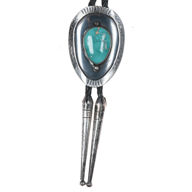 c1950 Navajo silver high grade turquoise bolo tie