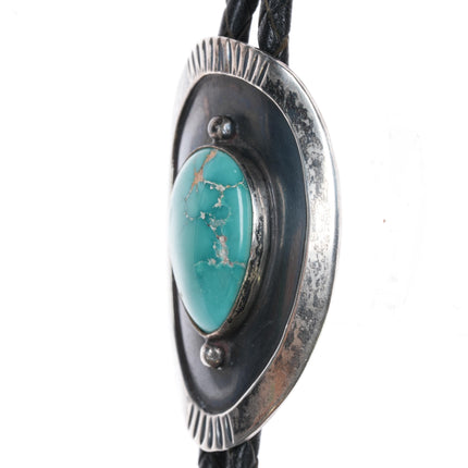 c1950 Navajo silver high grade turquoise bolo tie