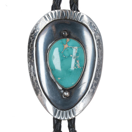 c1950 Navajo silver high grade turquoise bolo tie