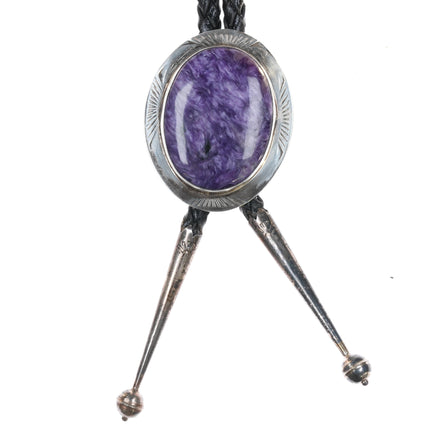 OO Vintage Sterling and Charoite bolo tie