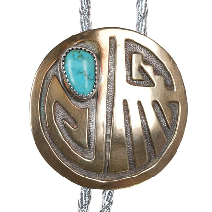 c1970's Vintage Native American gold filled sterling turquoise bolo tie