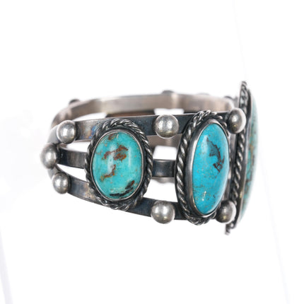 6.25" Sturdy Vintage Native American sterling turquoise graduated row cuff bracelet