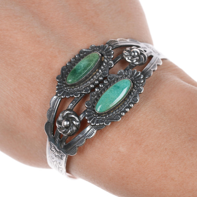 6 3/8" 40's-50's Fred Harvey/Navajo Curio cuff bracelet w/2 turquoise