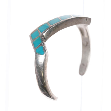 6.5" Vintage Native American silver turquoise channel inlay cuff bracelet