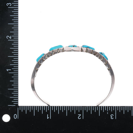 6.5" Vintage Native American sterling and turquoise pointy row cuff bracelet