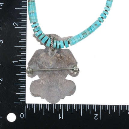 A Dishta Zuni sterling thunderbird pendant/pin on turquoise heishi necklace