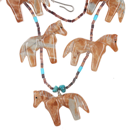 26" Vintage Zuni horse fetish necklace hand carved sterling fittings