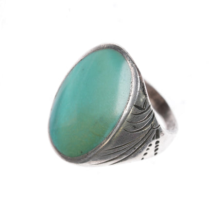 sz11 Vintage Native American hand tooled silver ring with turquoise