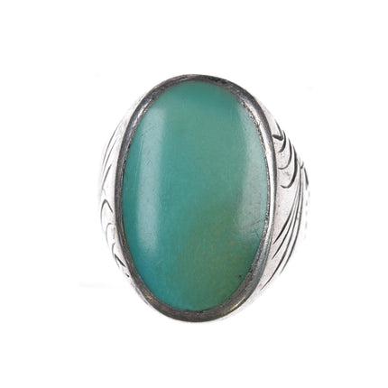 sz11 Vintage Native American hand tooled silver ring with turquoise