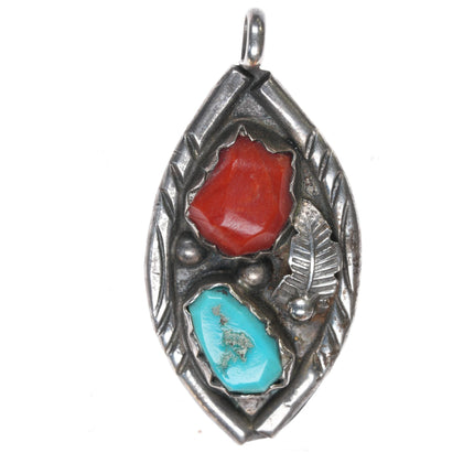 F Cheama Zuni Sterling pendant with turquoise and coral