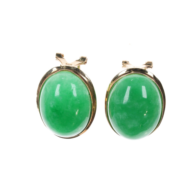 Vintage 14k Jadeite Jade pierced french clip earrings