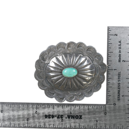 Vintage Navajo silver and green turquoise concho pin