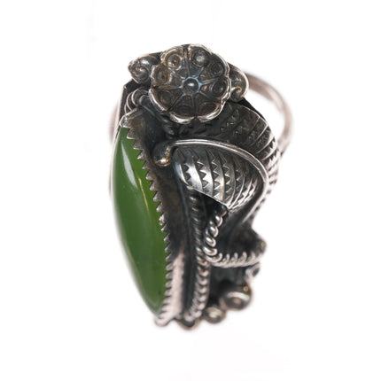 sz7.5 60's-70's Native American silver and jade ring