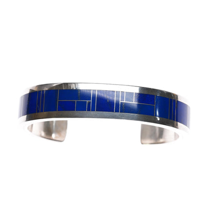 7.25" Thomas Francisco Navajo sterling lapis channel inlay cuff bracelet