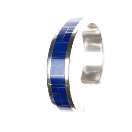 7.25" Thomas Francisco Navajo sterling lapis channel inlay cuff bracelet