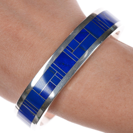 7.25" Thomas Francisco Navajo sterling lapis channel inlay cuff bracelet