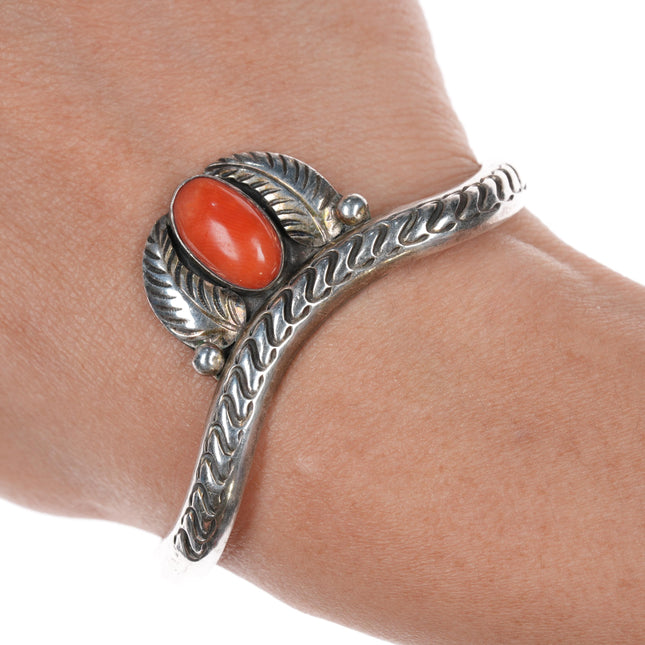 6" 60's-70's Vintage Native American silver cuff bracelet with coral