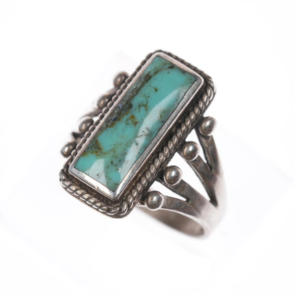 sz8 Vintage Native American silver and turquoise ring with rope edge