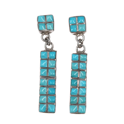 Vintage Zuni sterling turquoise raised channel inlay dangle earrings