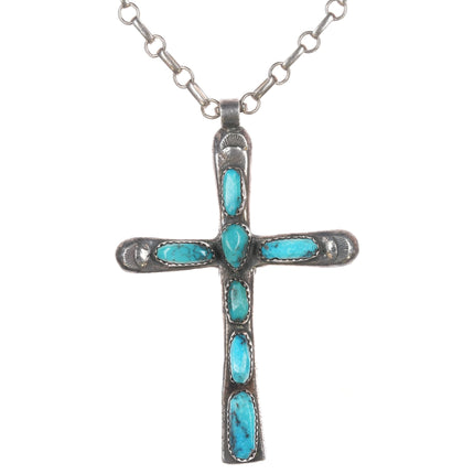 Horace Iule Zuni (1901-1978) Large silver and turquoise cross w/Necklace