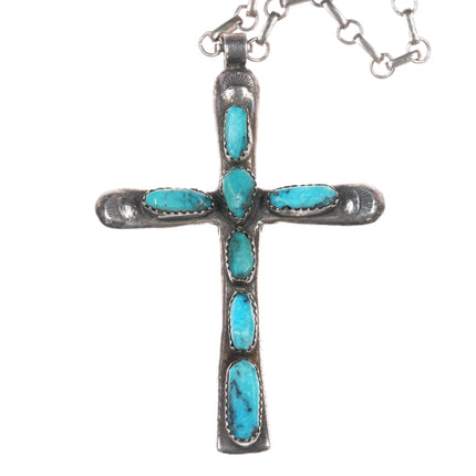 Horace Iule Zuni (1901-1978) Large silver and turquoise cross w/Necklace