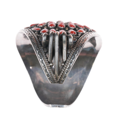 7.25" c1980's Robert Kelley Navajo Sterling Mediterranean coral cluster cuff Bracelet