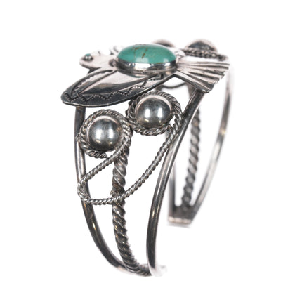 6 3/8" 40's-50's Navajo silver and turquoise thunderbird cuff bracelet