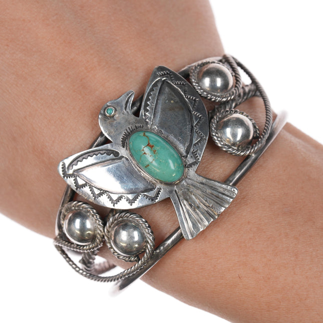 6 3/8" 40's-50's Navajo silver and turquoise thunderbird cuff bracelet