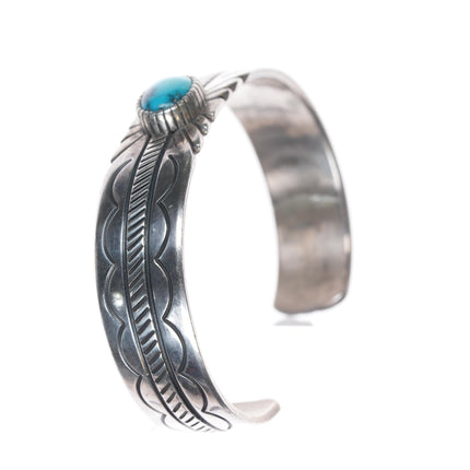 6.25" G Begay Navajo hand stamped silver cuff bracelet with turquoise