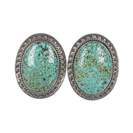 Mike Platero Navajo Sterling spiderweb turquoise clip-on earrings