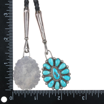 Large Joe & Eunice Wilson Navajo sterling turquoise cluster bolo tie